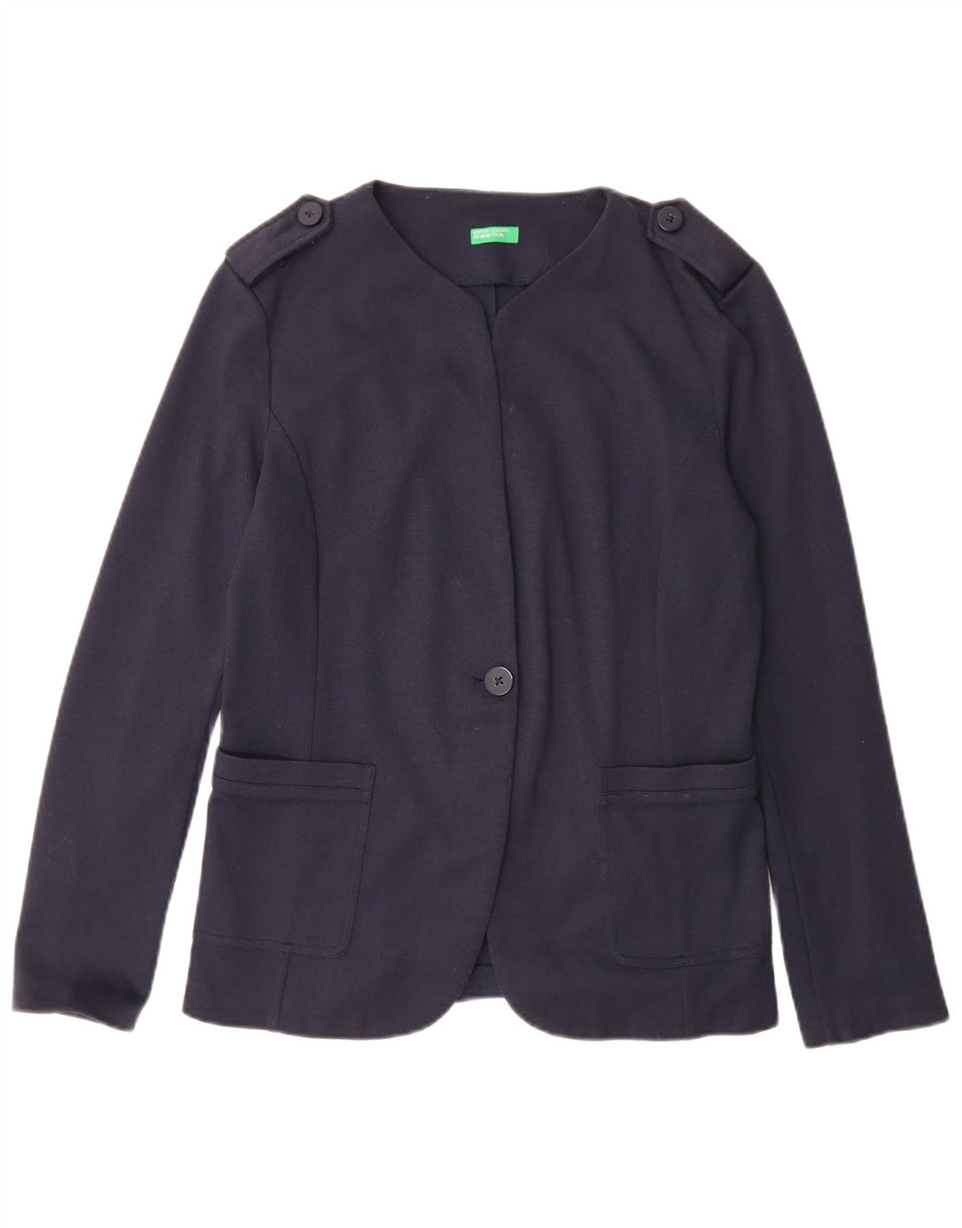 Benetton Womens 1 Button 1 Button Blazer Jacket UK 12 Medium Navy Blue