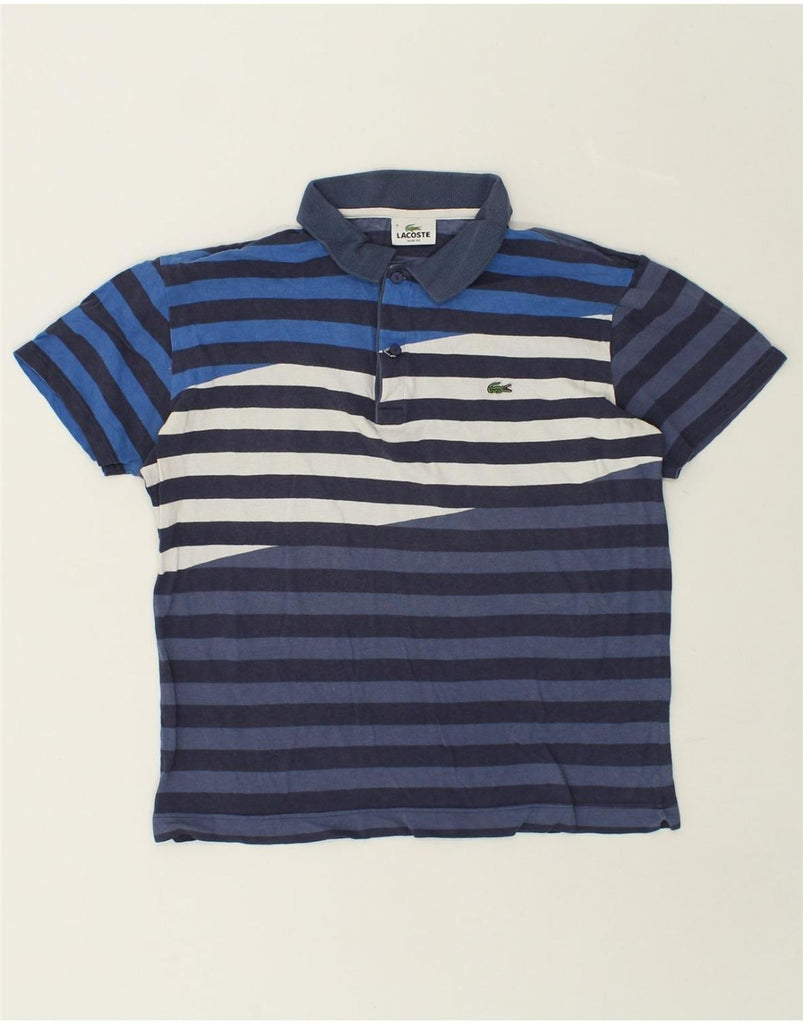 LACOSTE Mens Slim Fit Polo Shirt Size 4 Medium Navy Blue Striped | Vintage Lacoste | Thrift | Second-Hand Lacoste | Used Clothing | Messina Hembry 