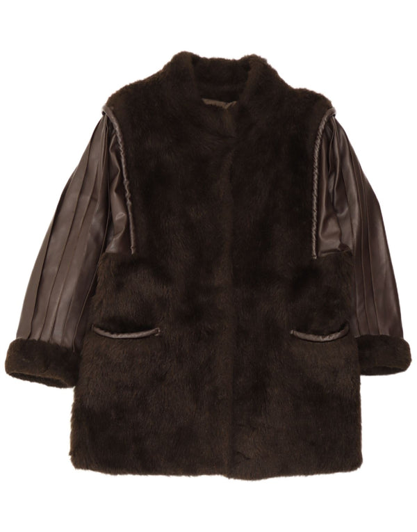 Vintage Womens Faux Fur Overcoat UK 16 Large Brown
