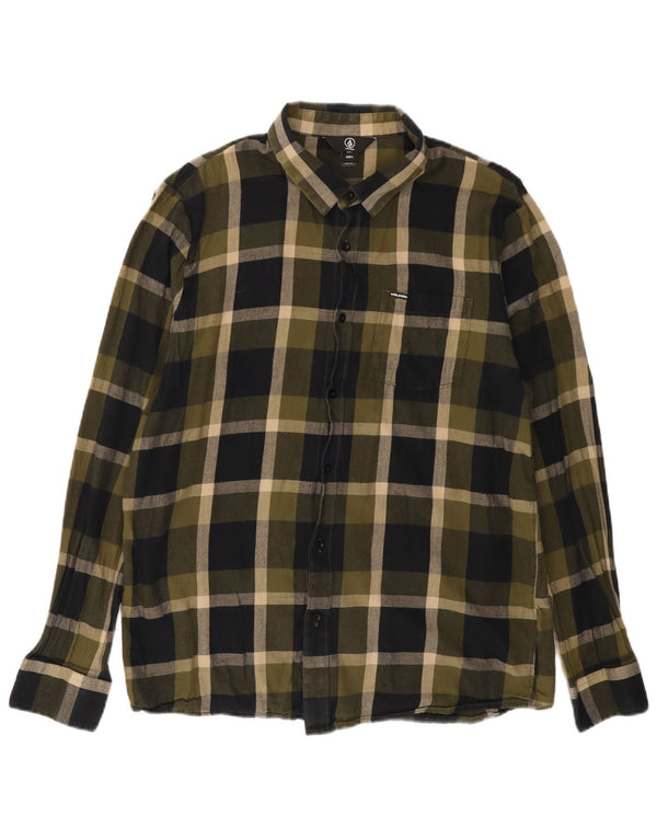 VOLCOM Mens Flannel Shirt Large Khaki Check Cotton