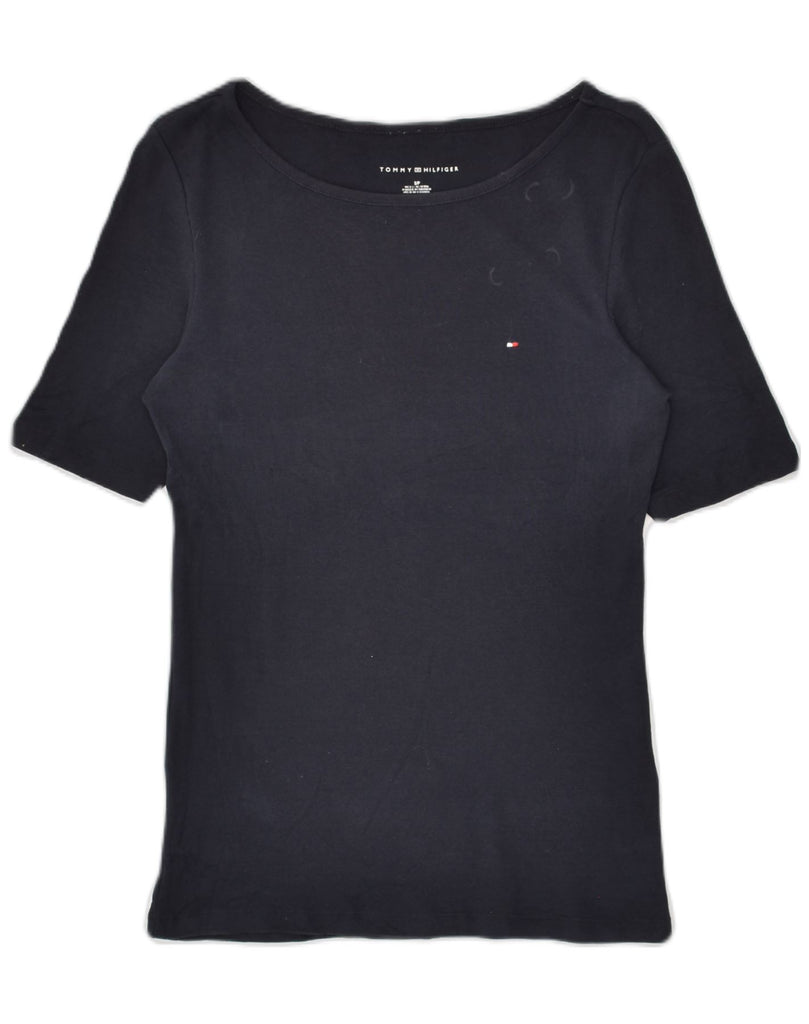 TOMMY HILFIGER Womens T-Shirt Top UK 8 Small Navy Blue Cotton | Vintage Tommy Hilfiger | Thrift | Second-Hand Tommy Hilfiger | Used Clothing | Messina Hembry 