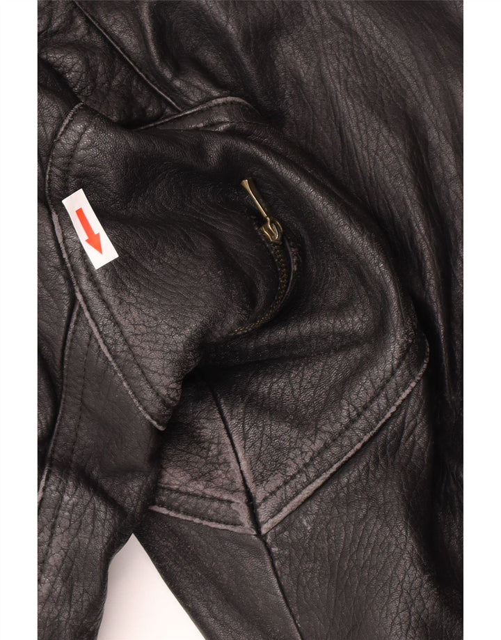 Vintage Womens Leather Jacket IT 52 2XL Black Leather