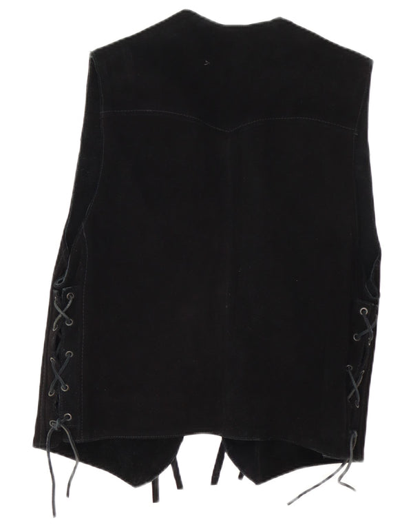 Vintage Womens Motorstyle Leather Waistcoat UK 18 XL Black Leather