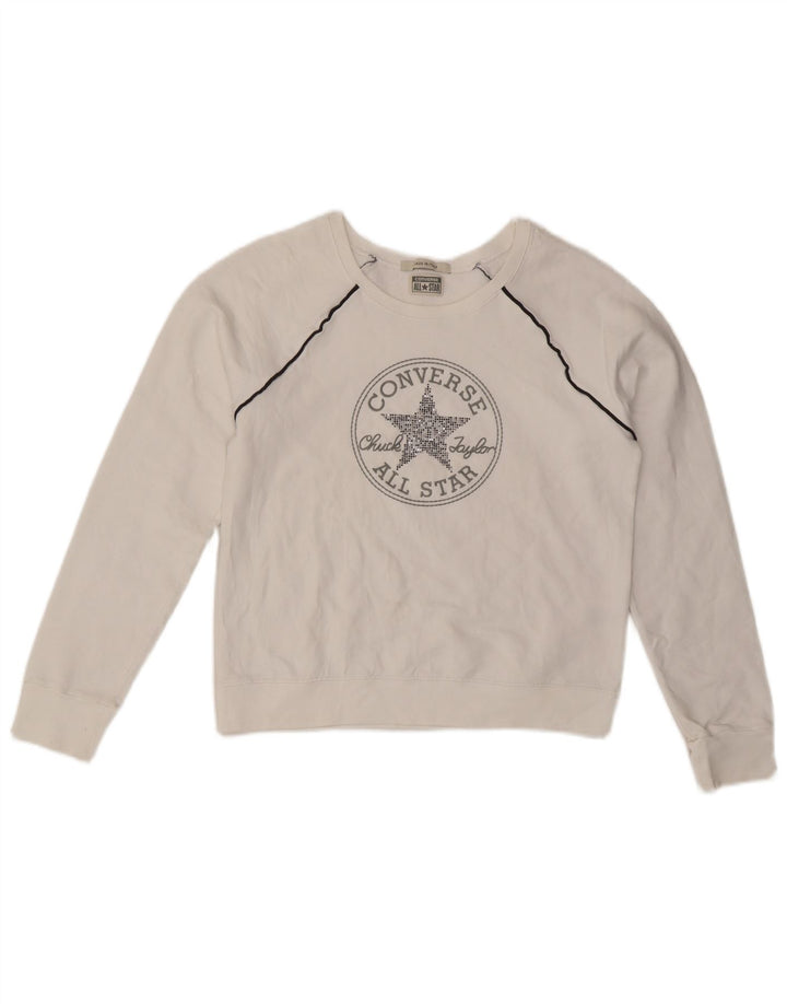 CONVERSE Womens Chuck Taylor Crop Sweatshirt Jumper UK 12 Medium White