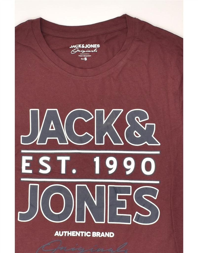 JACK & JONES Mens Graphic T-Shirt Top Small Burgundy Cotton | Vintage Jack & Jones | Thrift | Second-Hand Jack & Jones | Used Clothing | Messina Hembry 