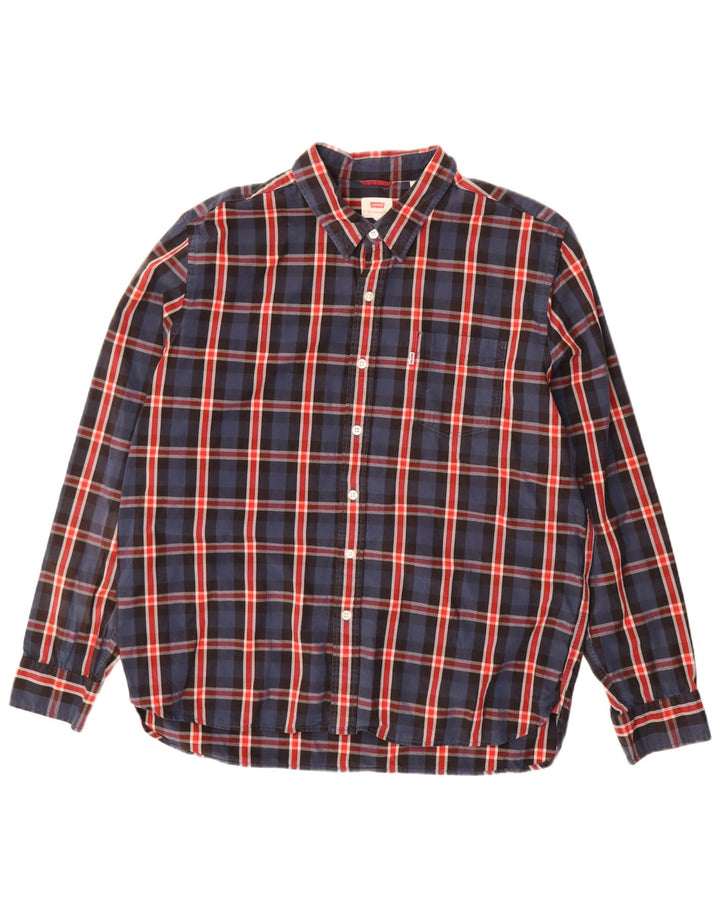 LEVI'S Mens Shirt XL Navy Blue Check Cotton