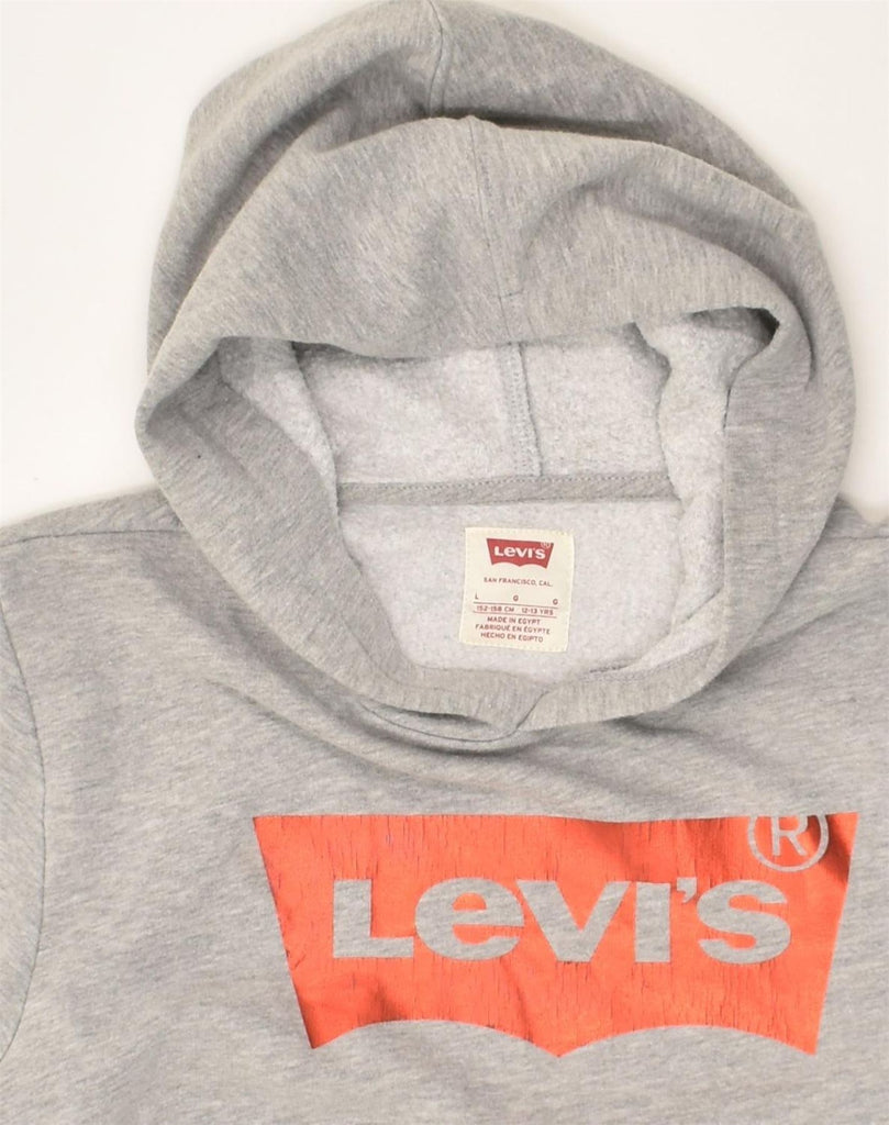 LEVI'S Boys Graphic Hoodie Jumper 12-13 Years Large  Grey Cotton | Vintage Levi's | Thrift | Second-Hand Levi's | Used Clothing | Messina Hembry 