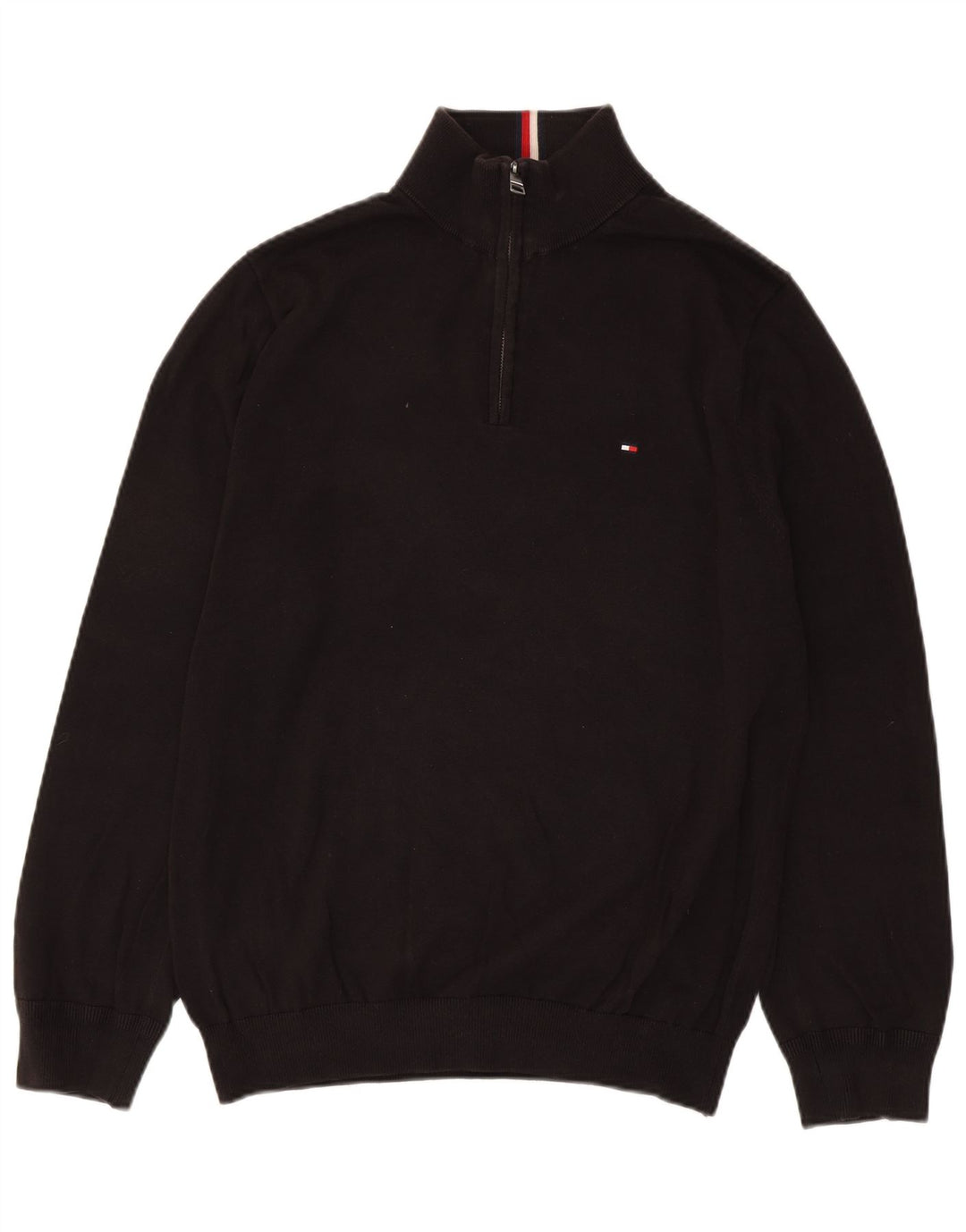 Tommy Hilfiger Mens Zip Neck Jumper Sweater Large Black Cotton