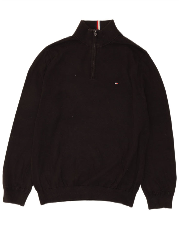 Tommy Hilfiger Mens Zip Neck Jumper Sweater Large Black Cotton