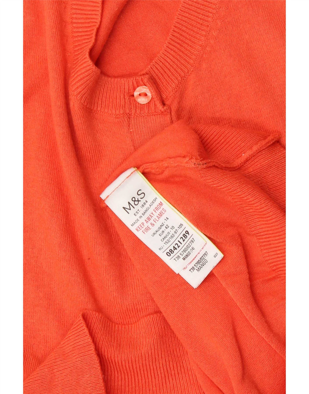 Marks & Spencer Womens Crop Cardigan Sweater UK 14 Medium Orange Viscose