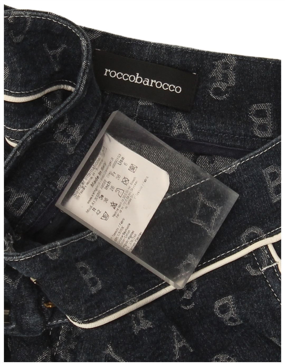 Roccobarocco Womens Capri Trousers IT 42 Medium W28 L17 Navy Blue Geometric