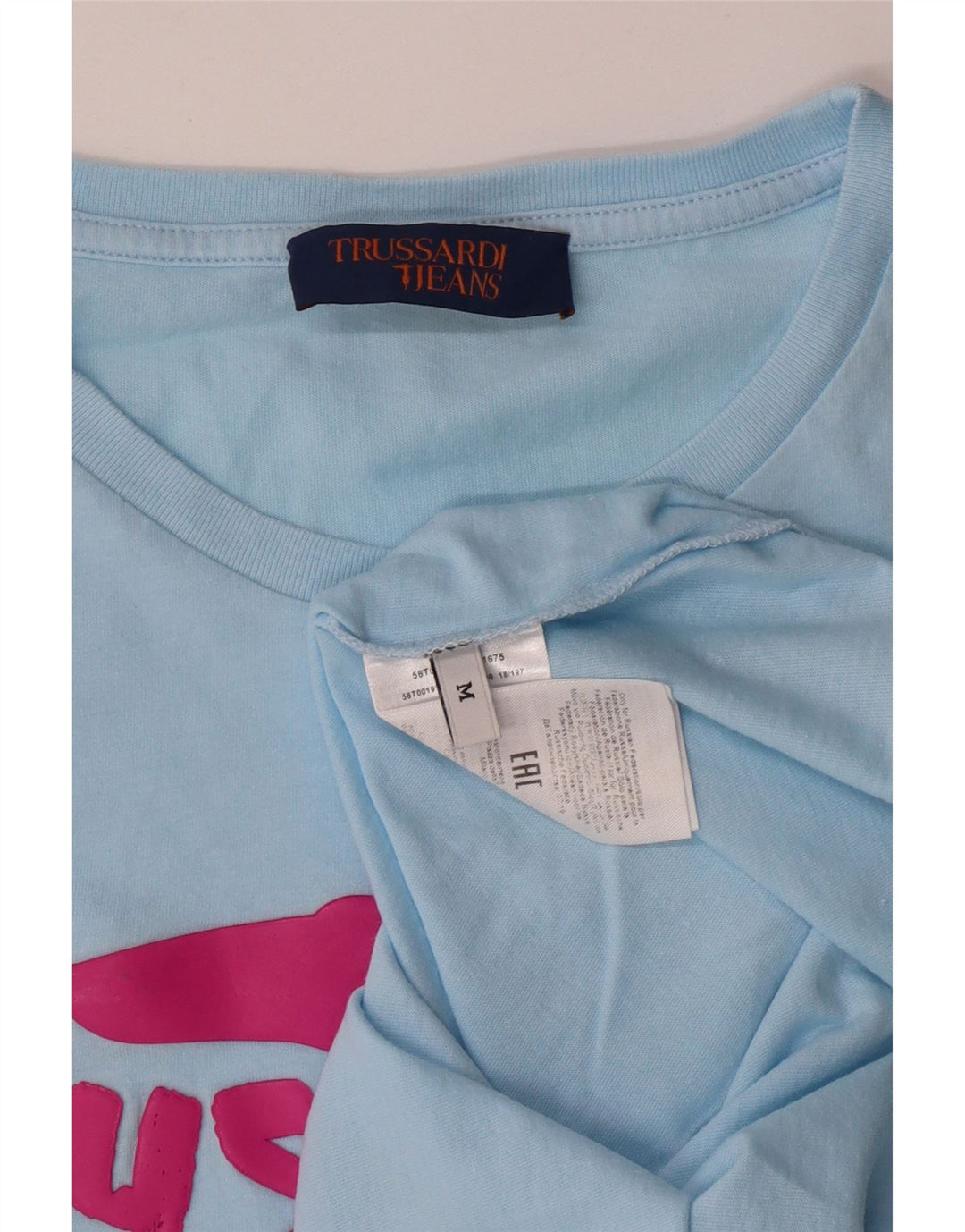 TRUSSARDI JEANS Womens Graphic T-Shirt Top Medium Blue Cotton