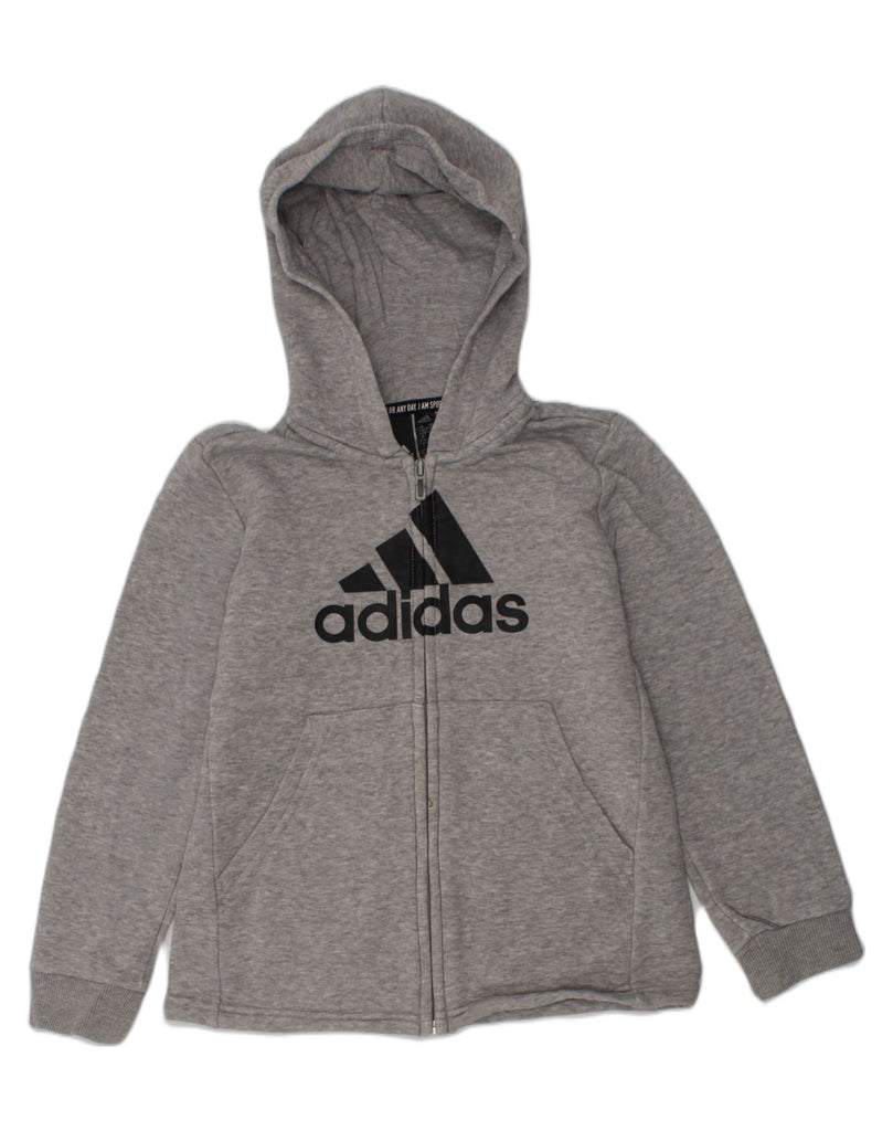 ADIDAS Girls Graphic Zip Hoodie Sweater 7-8 Years Grey Cotton | Vintage Adidas | Thrift | Second-Hand Adidas | Used Clothing | Messina Hembry 