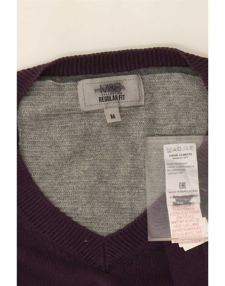 Marks & Spencer Mens Regular Fit V-Neck Jumper Sweater Medium Purple Cotton