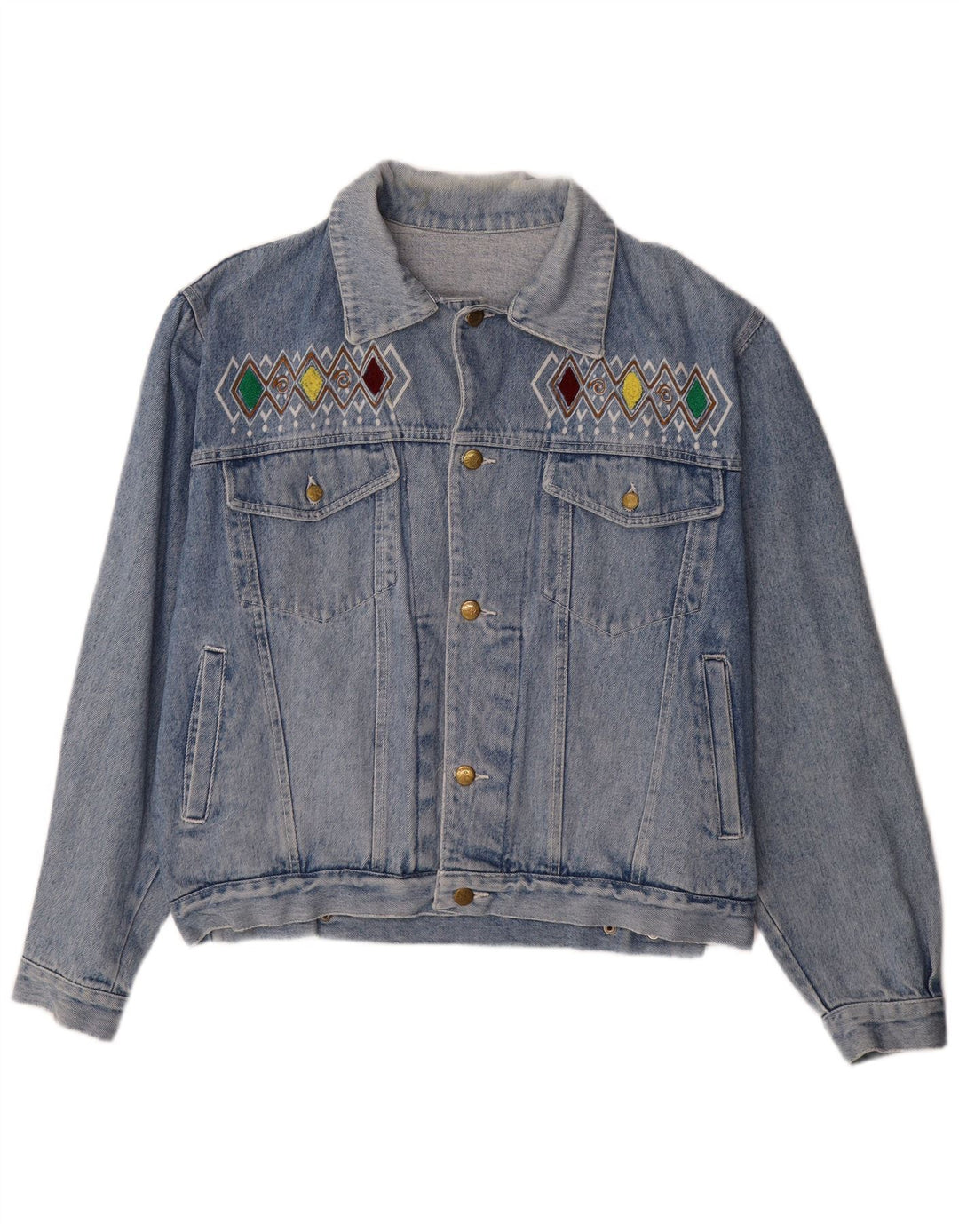 Cherokee Mens Graphic Denim Jacket UK 40 Large Blue Geometric Cotton