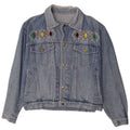 Cherokee Mens Graphic Denim Jacket UK 40 Large Blue Geometric Cotton