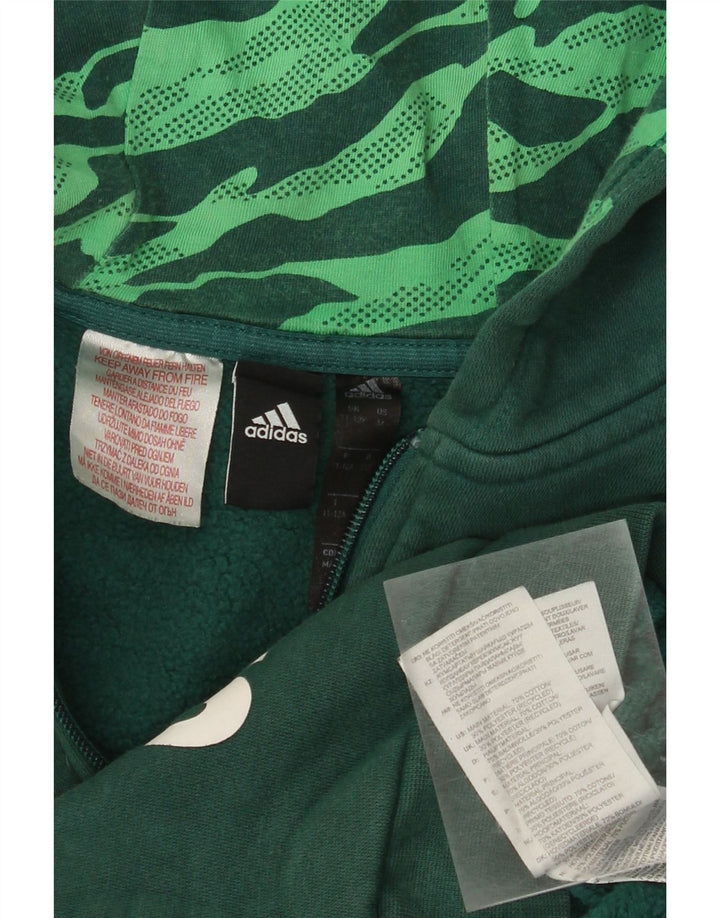 ADIDAS Boys Graphic Zip Hoodie Sweater 11-12 Years Green Cotton