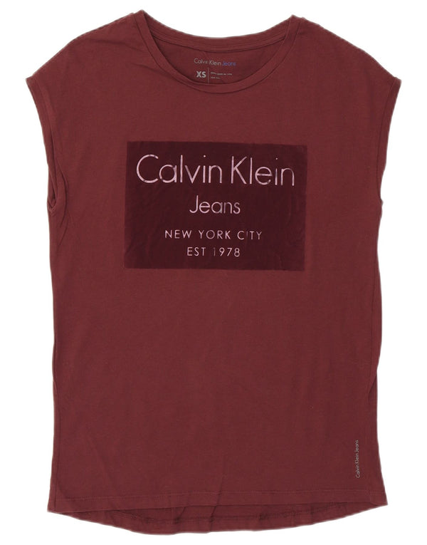 Calvin Klein Womens Graphic T-Shirt Top UK 6 XS Burgundy