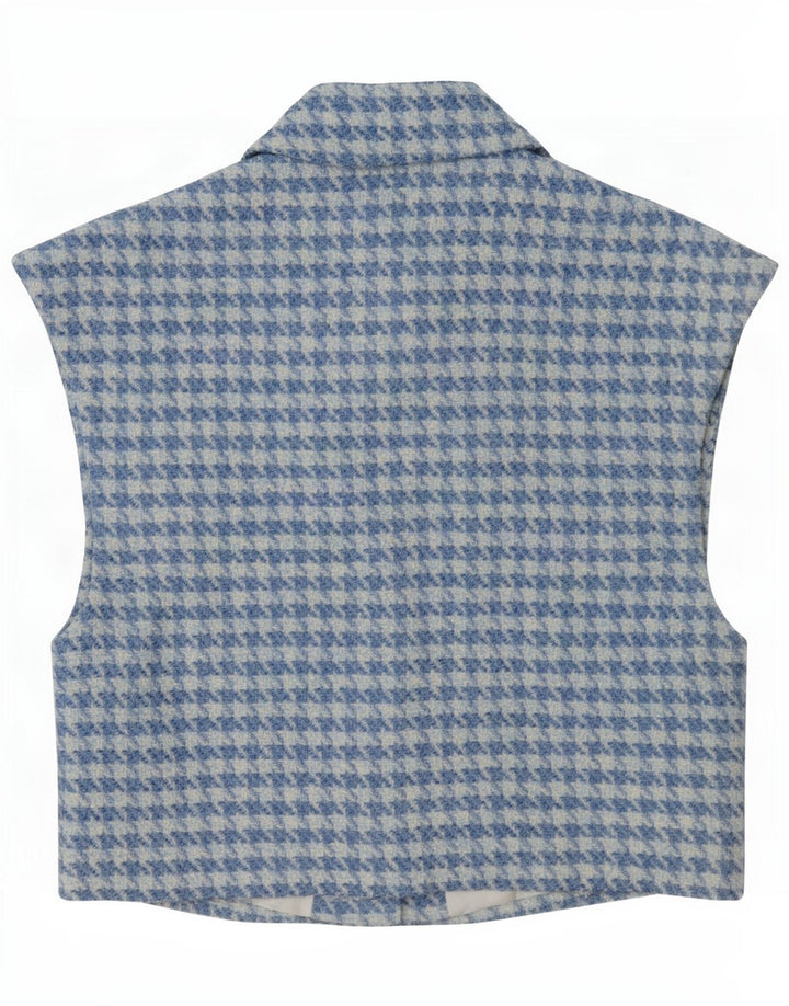 Zara Womens Crop Waistcoat UK 10 Small Blue Houndstooth