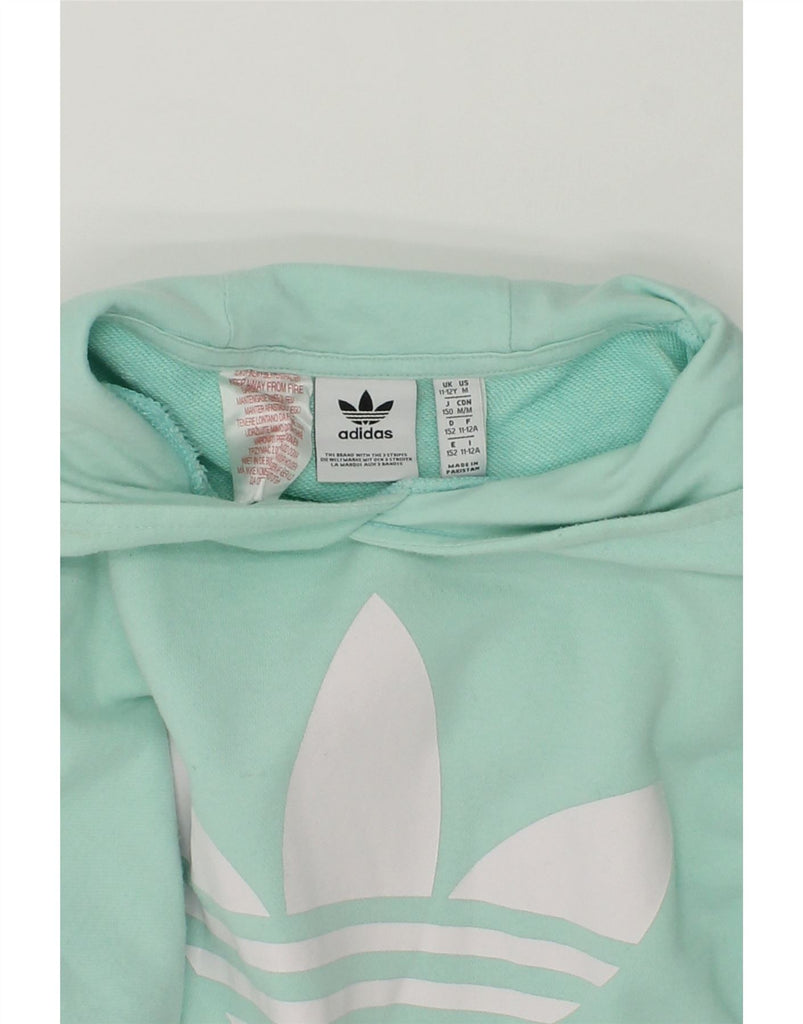 ADIDAS Girls Oversized Graphic Hoodie Jumper 11-12 Years Turquoise Cotton | Vintage Adidas | Thrift | Second-Hand Adidas | Used Clothing | Messina Hembry 