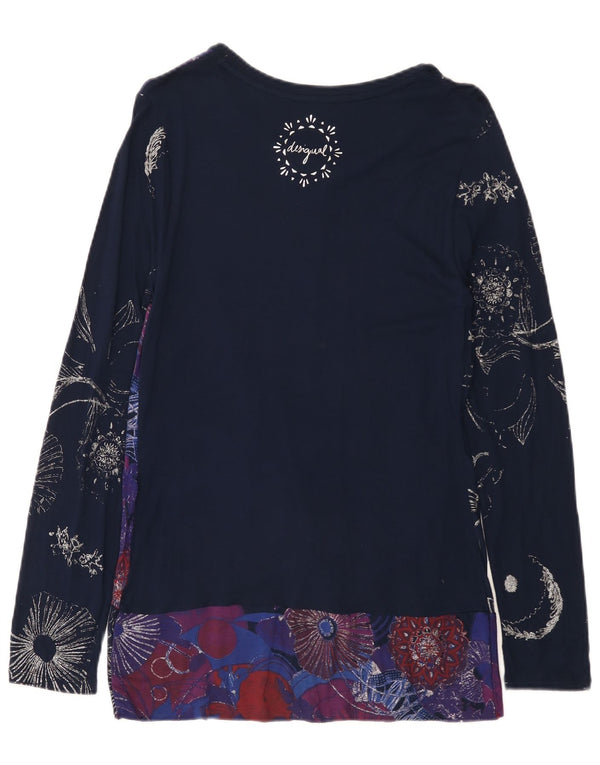 Desigual Womens Long Sleeve Tunic Top UK 14 Large Navy Blue Floral Viscose