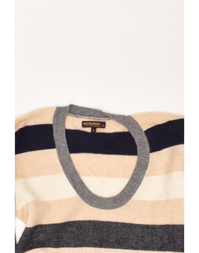 WOOLRICH Womens Crew Neck Jumper Sweater UK 10 Small Beige Striped | Vintage Woolrich | Thrift | Second-Hand Woolrich | Used Clothing | Messina Hembry 