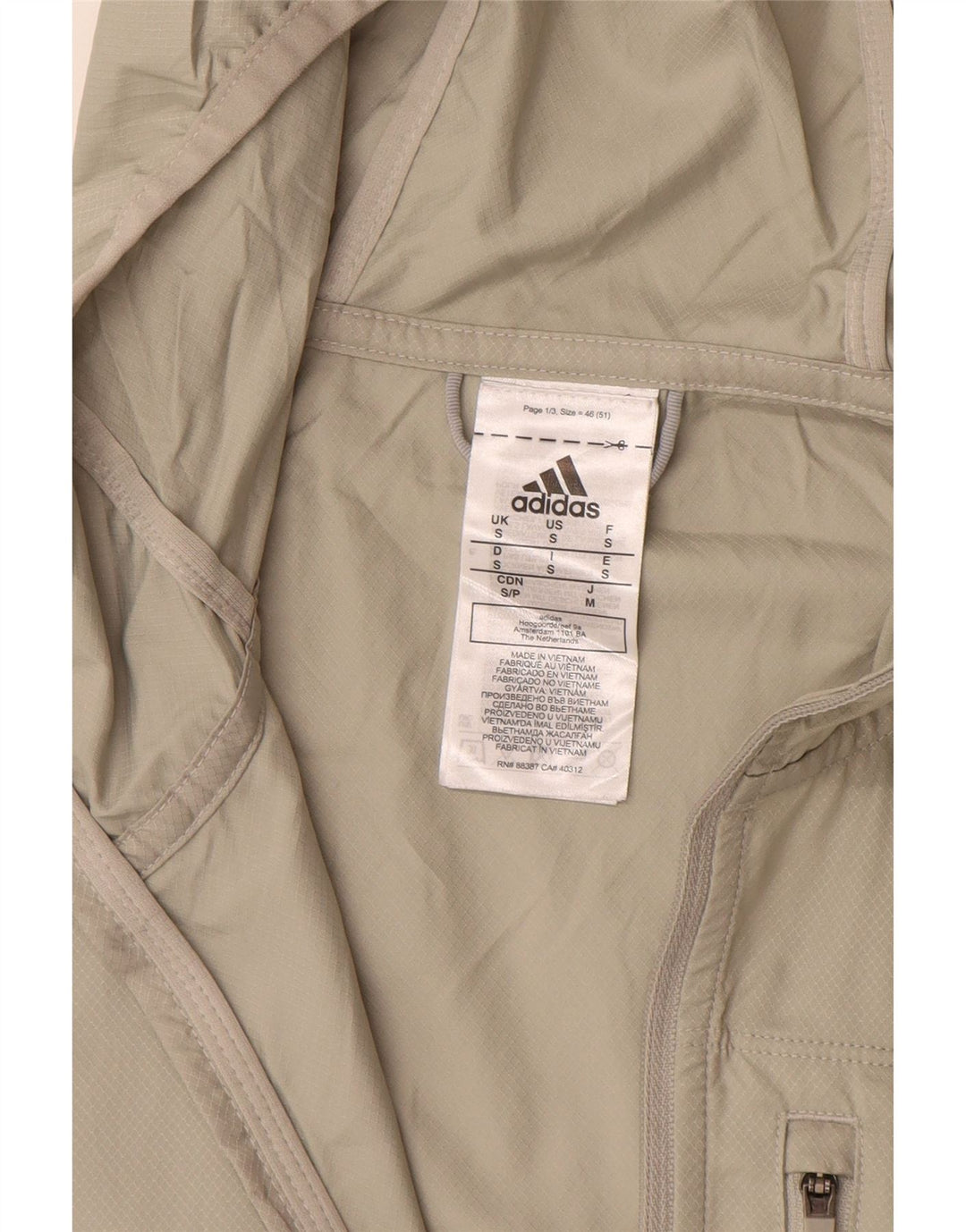 ADIDAS Mens Hooded Rain Jacket UK 36 Small Beige Colourblock Polyester
