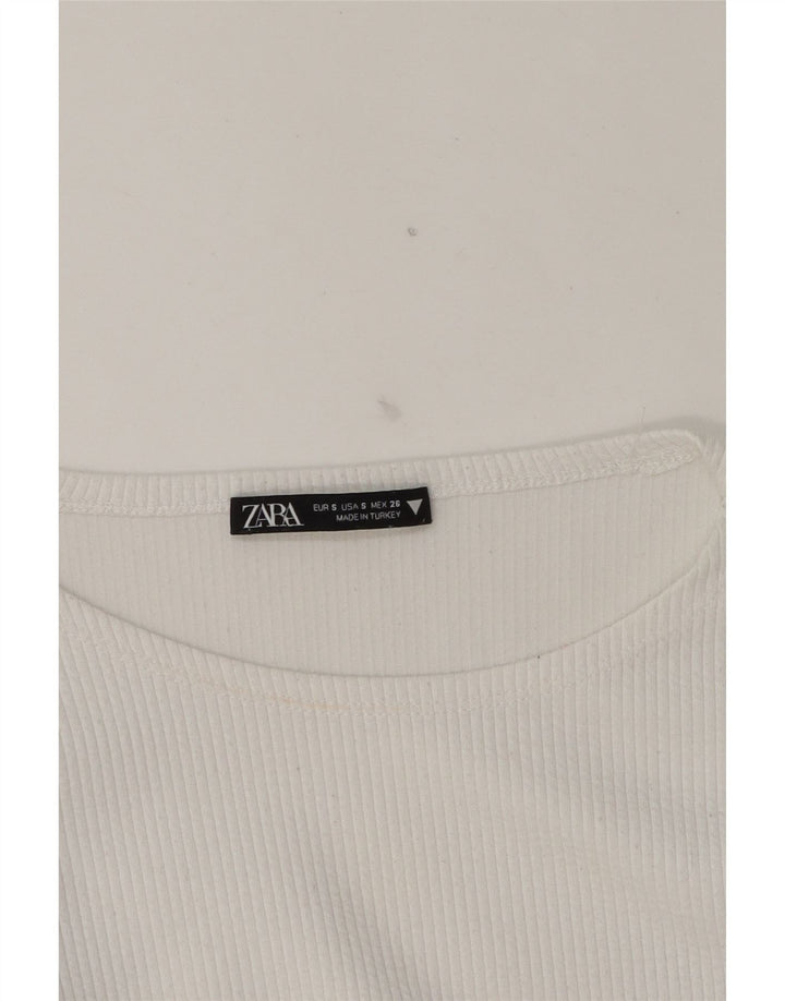 ZARA Womens Crop Top Long Sleeve UK 8 Small White Vintage Zara and Second-Hand Zara from Messina Hembry 
