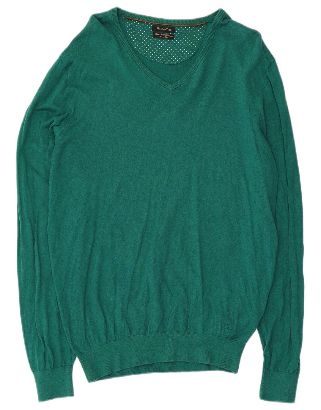 Massimo Dutti Mens V-Neck Jumper Sweater Large Green Cotton