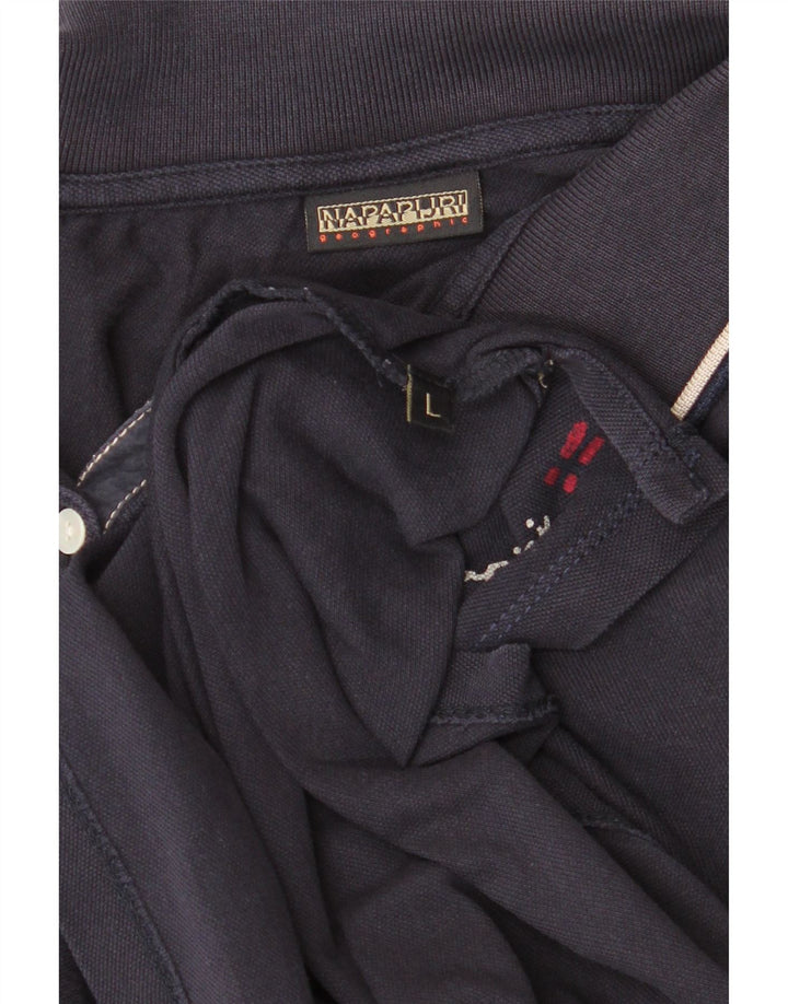 Napapijri Womens Graphic Polo Shirt UK 14 Large Navy Blue