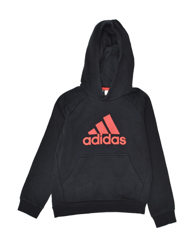 ADIDAS Boys Graphic Hoodie Jumper 9-10 Years Black Cotton | Vintage Adidas | Thrift | Second-Hand Adidas | Used Clothing | Messina Hembry 