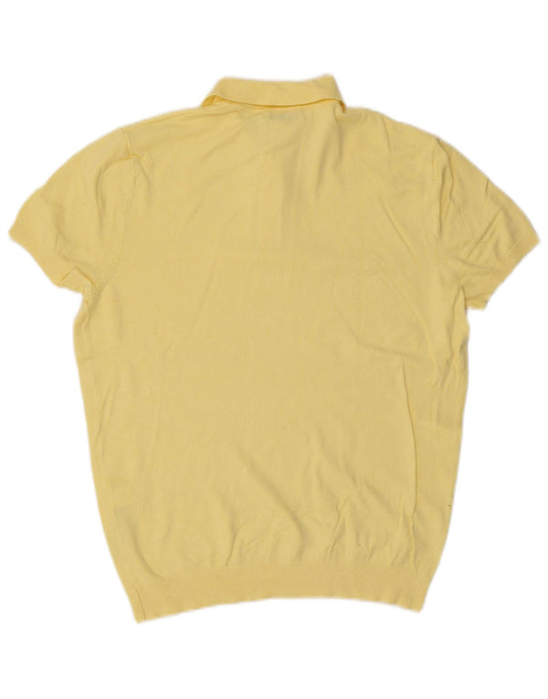 Zara Mens Short Sleeve Polo Neck Jumper Sweater Medium Yellow Viscose