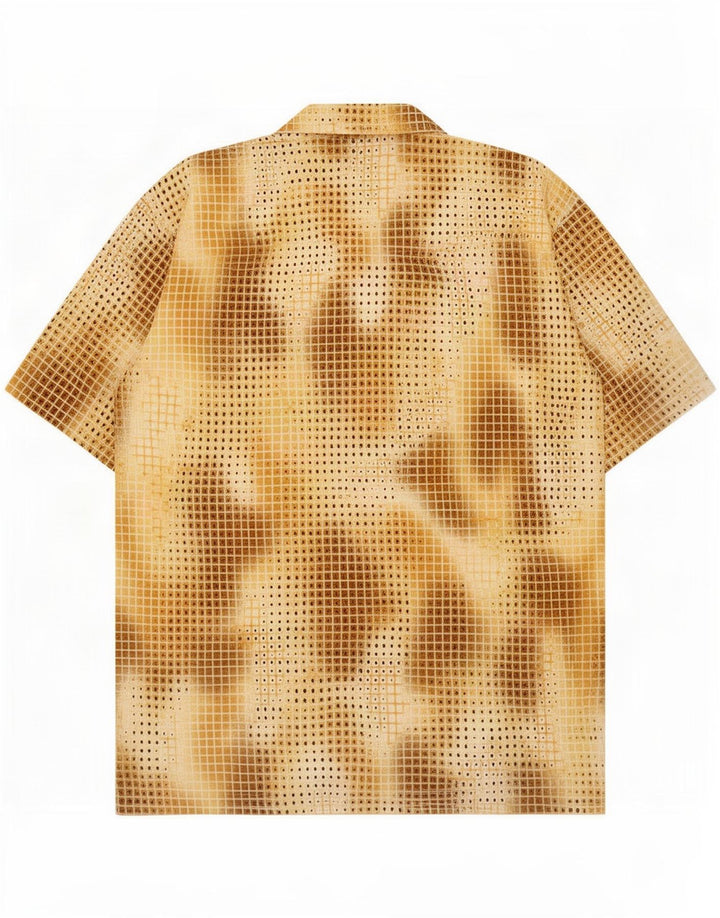 Vintage Mens Abstract Pattern Shirt Medium Brown Spotted Polyester