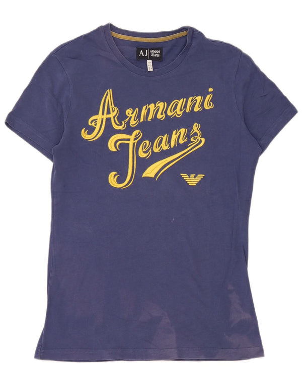 Armani Mens Graphic T-Shirt Top Medium Blue Cotton