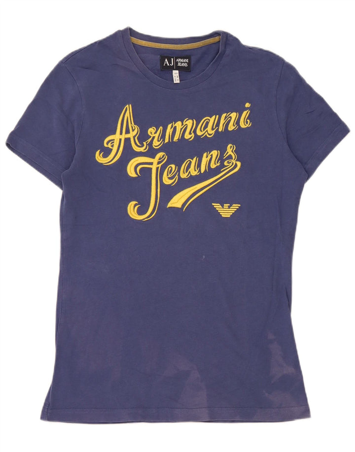 Armani Mens Graphic T-Shirt Top Medium Blue Cotton