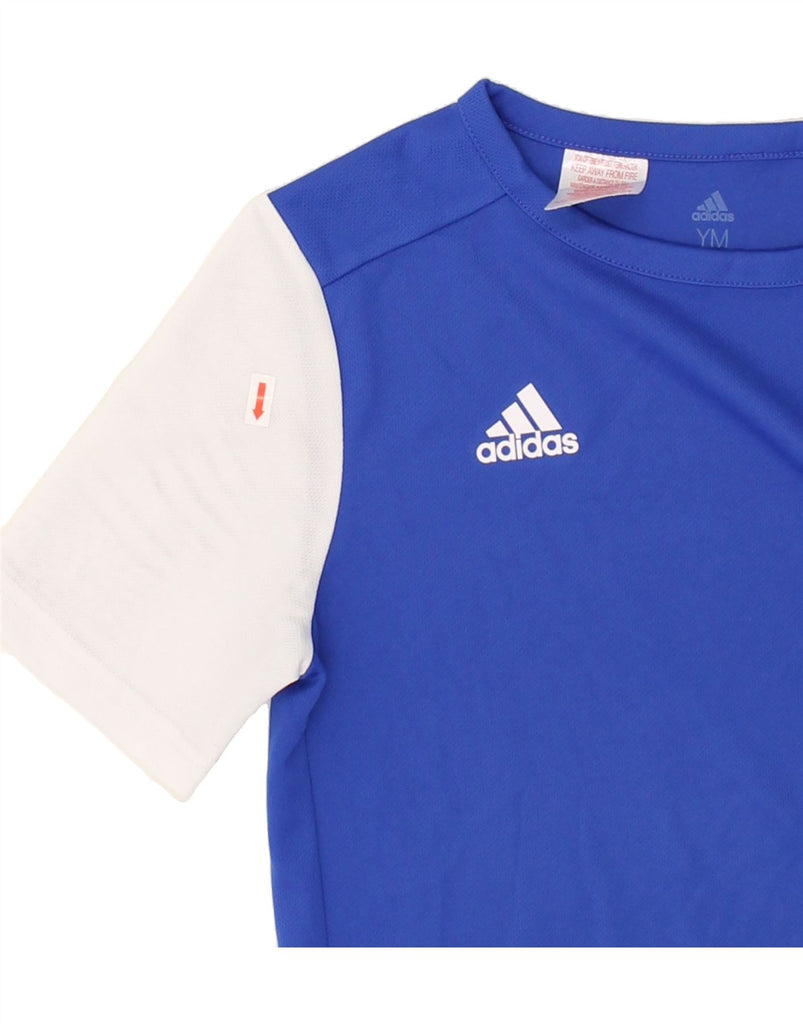 ADIDAS Boys T-Shirt Top 11-12 Years Blue Colourblock Polyester | Vintage Adidas | Thrift | Second-Hand Adidas | Used Clothing | Messina Hembry 