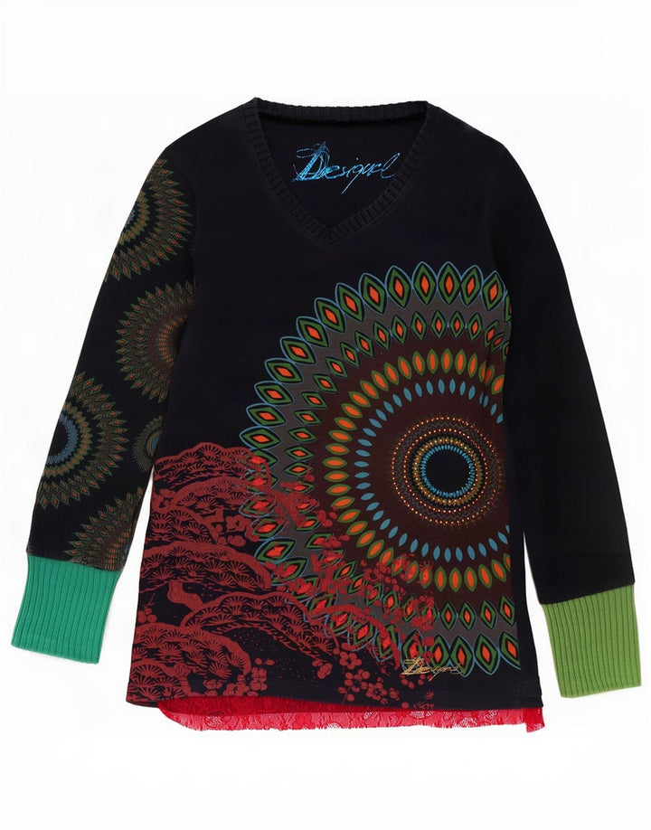 Desigual Womens Abstract Pattern Blouse Top UK 14 Large Navy Blue Cotton