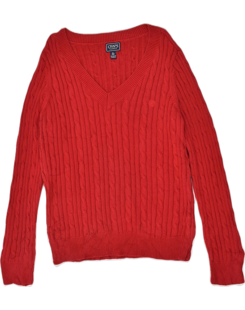 CHAPS Womens V-Neck Jumper Sweater UK 18 XL Red Cotton | Vintage Chaps | Thrift | Second-Hand Chaps | Used Clothing | Messina Hembry 