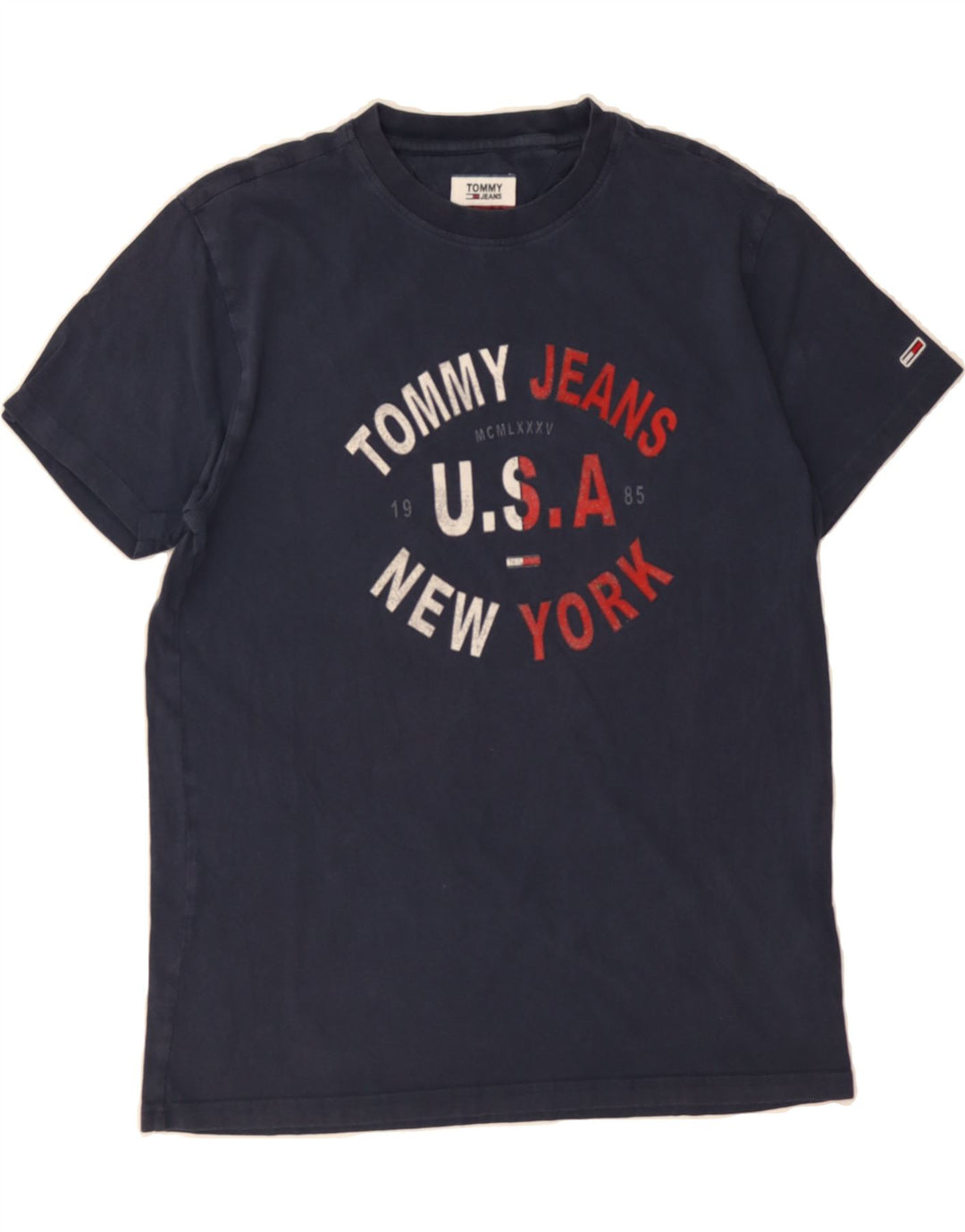 TOMMY HILFIGER Mens Graphic T-Shirt Top Medium Navy Blue Cotton Vintage Tommy Hilfiger and Second-Hand Tommy Hilfiger from Messina Hembry 