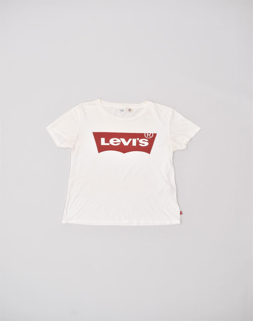 LEVI'S Womens Graphic T-Shirt Top UK 14 Medium White Cotton | Vintage | Thrift | Second-Hand | Used Clothing | Messina Hembry 