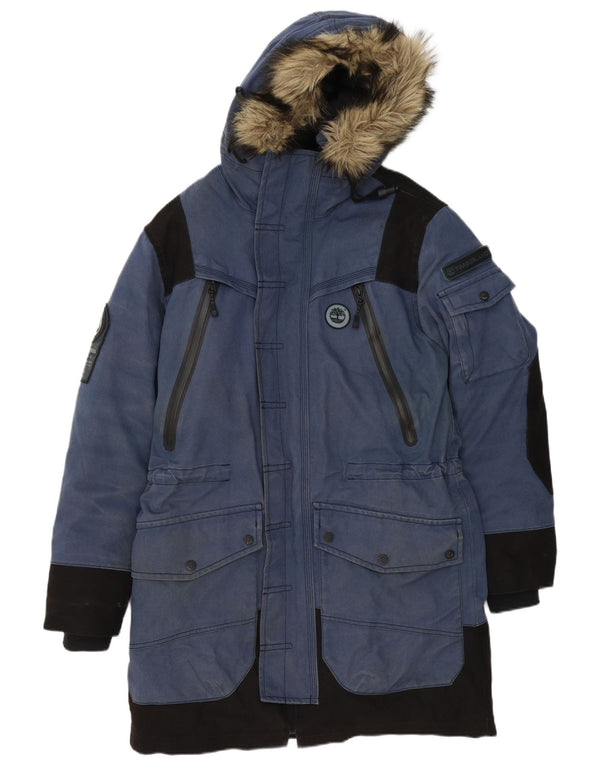 Timberland Mens Hooded Parka Jacket UK 36 Small Navy Blue Colourblock