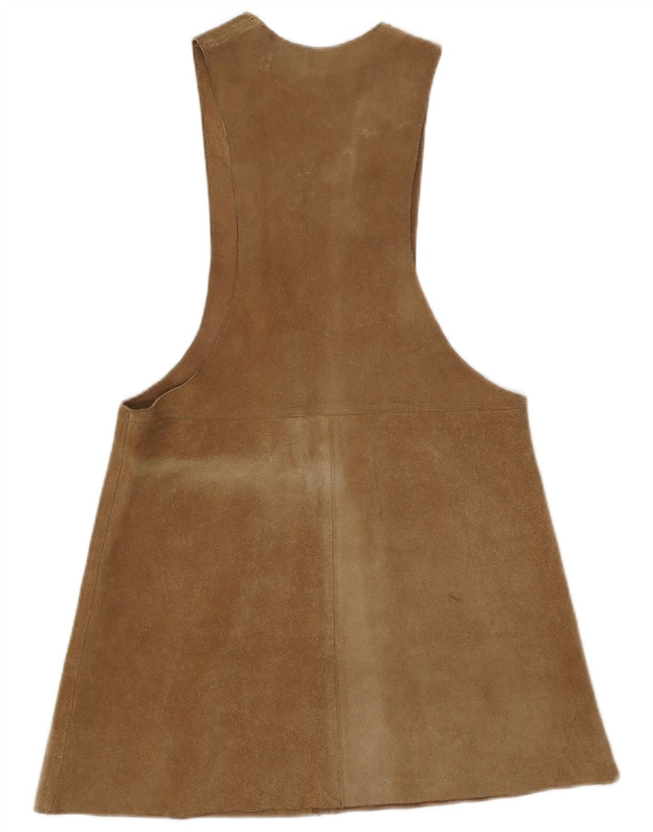 Vintage Womens Suede Pinafore Dress EU 38 Medium Brown