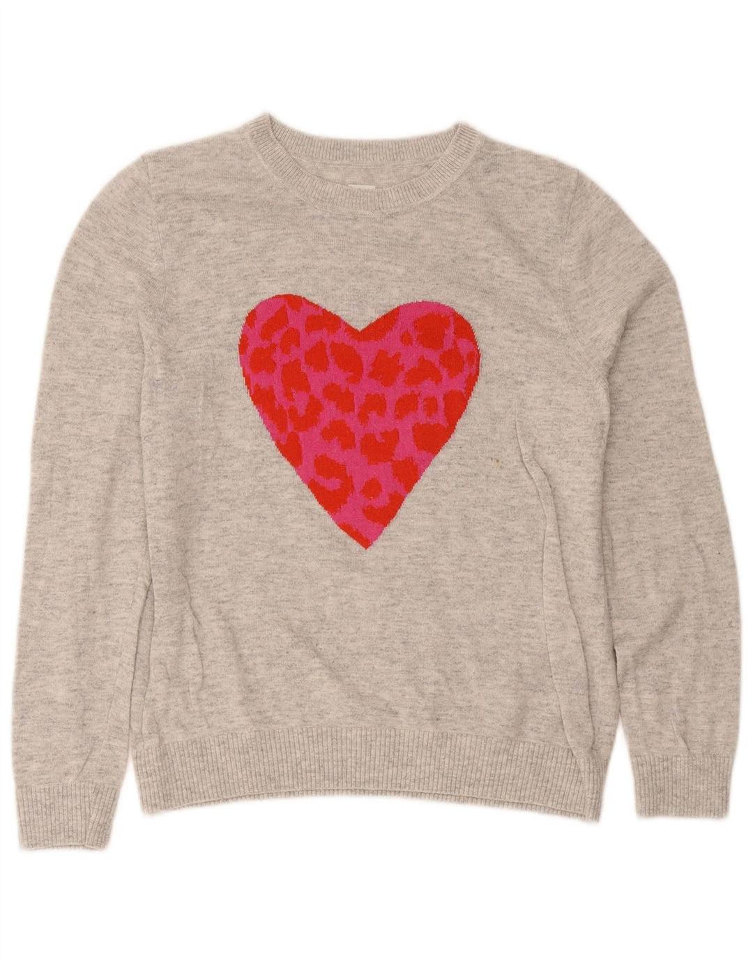 John Lewis Womens Graphic Sweatshirt Jumper UK 12 Medium Grey Cotton Heart