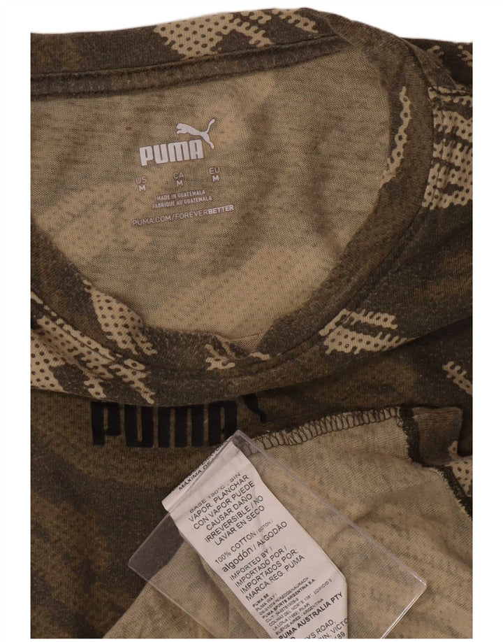 PUMA Mens T-Shirt Top Medium Khaki Camouflage Cotton