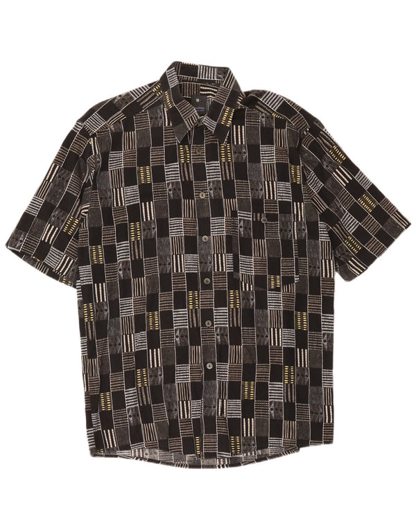 Casa Moda Mens Short Sleeve Shirt Size 40 Medium Black Geometric Cotton