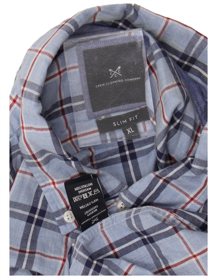 Crew Clothing Mens Slim Fit Flannel Shirt XL Blue Check Cotton