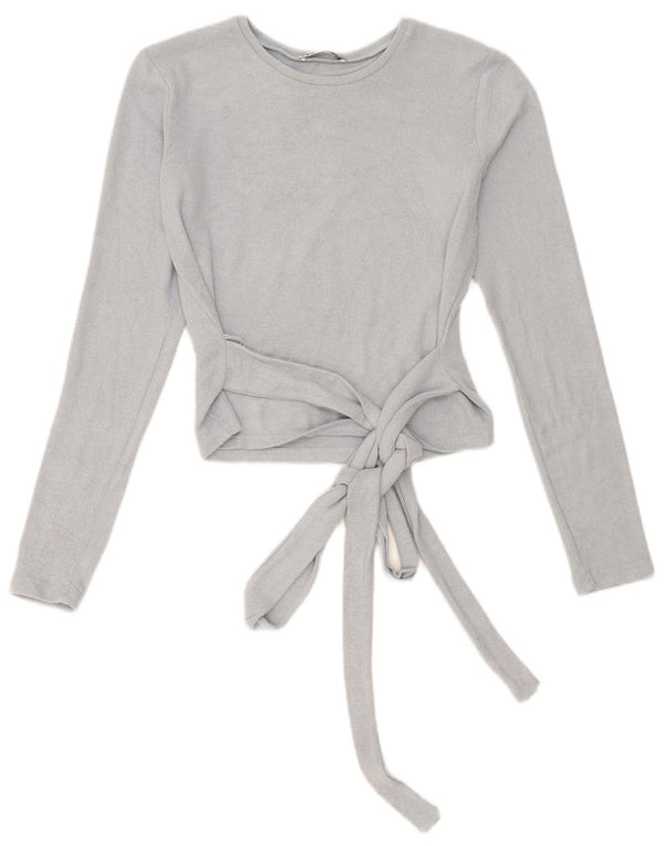 Zara Womens Crop Top Long Sleeve UK 10 Small Blue