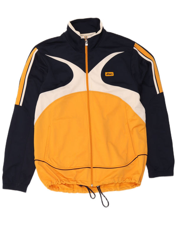 Asics Mens Tracksuit Top Jacket Large Navy Blue Colourblock Polyester