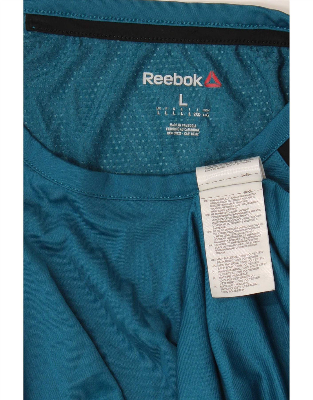 Reebok Mens T-Shirt Top Large Blue Colourblock Polyester