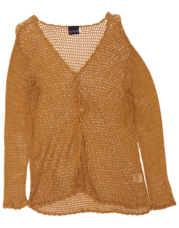 Vintage Womens Crochet Cardigan Sweater UK 14 Large Beige Rayon